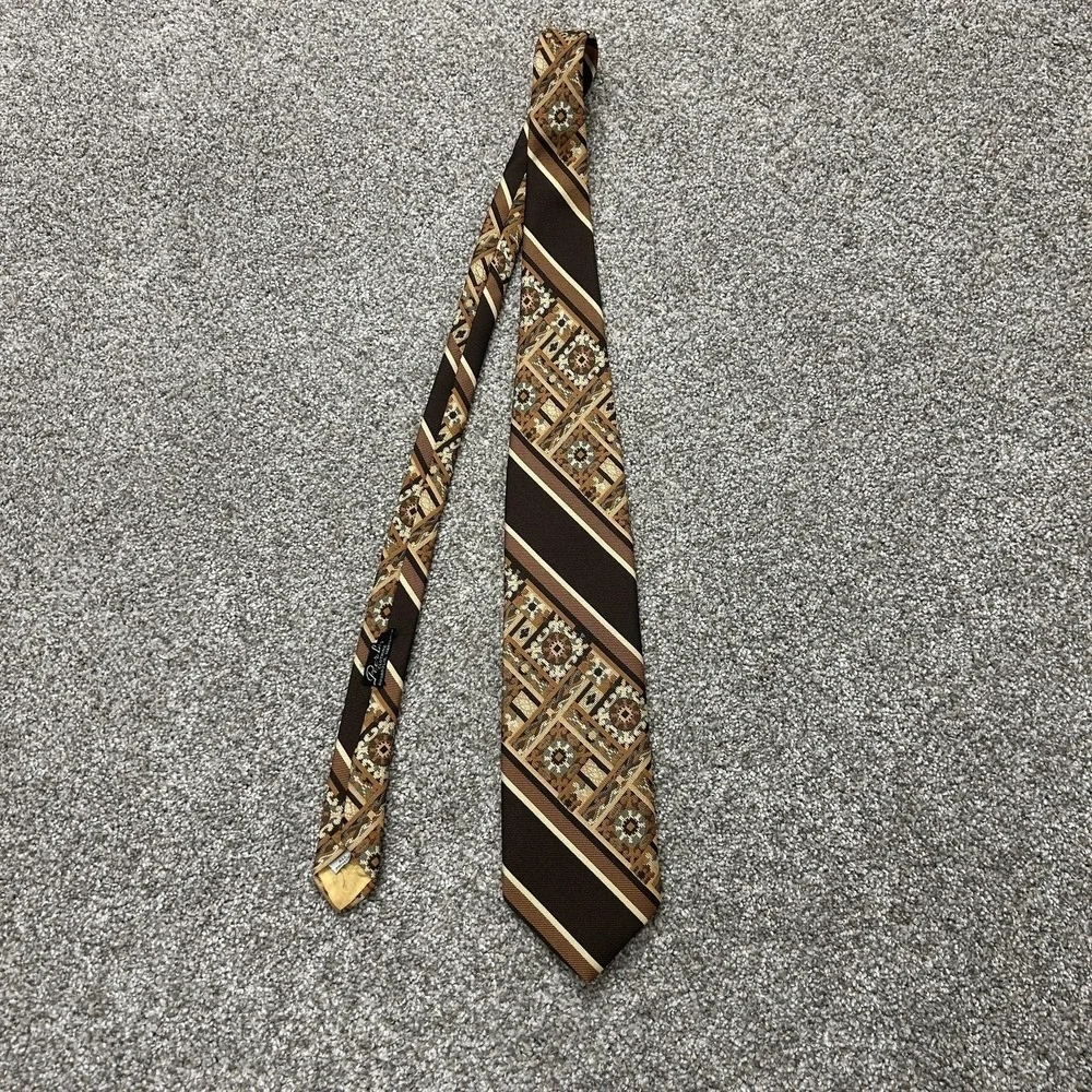 Vintage Mr John Beau Brummell Tie Mens One Size Brown Geometric Woven Classic
